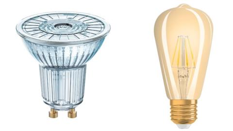 Lámpara Led reflectora PAR16 (izda.) y modelo Led Vintage 1906 Edison.