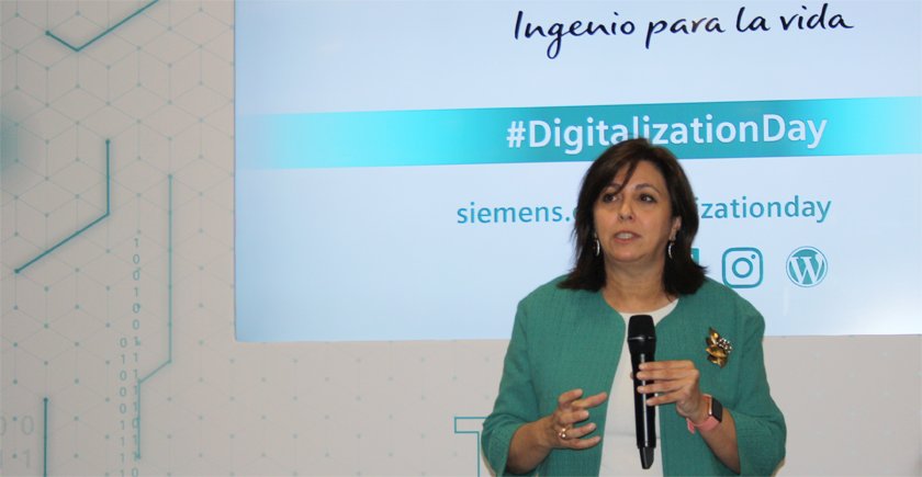 Rosa García, presidenta de Siemens España, en el encuentro con la prensa en el Digitalization Day.