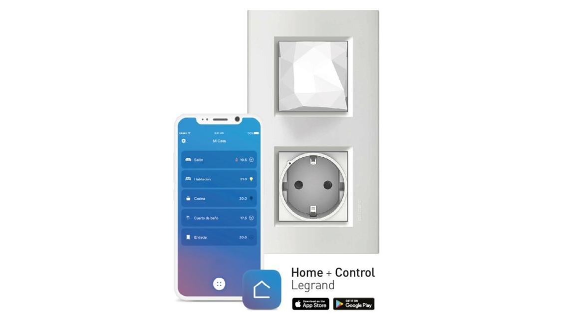 La app Home + Control de Legrand permite controlar la iluminación, la temperatura y otros elementos desde el dispositivo móvil.