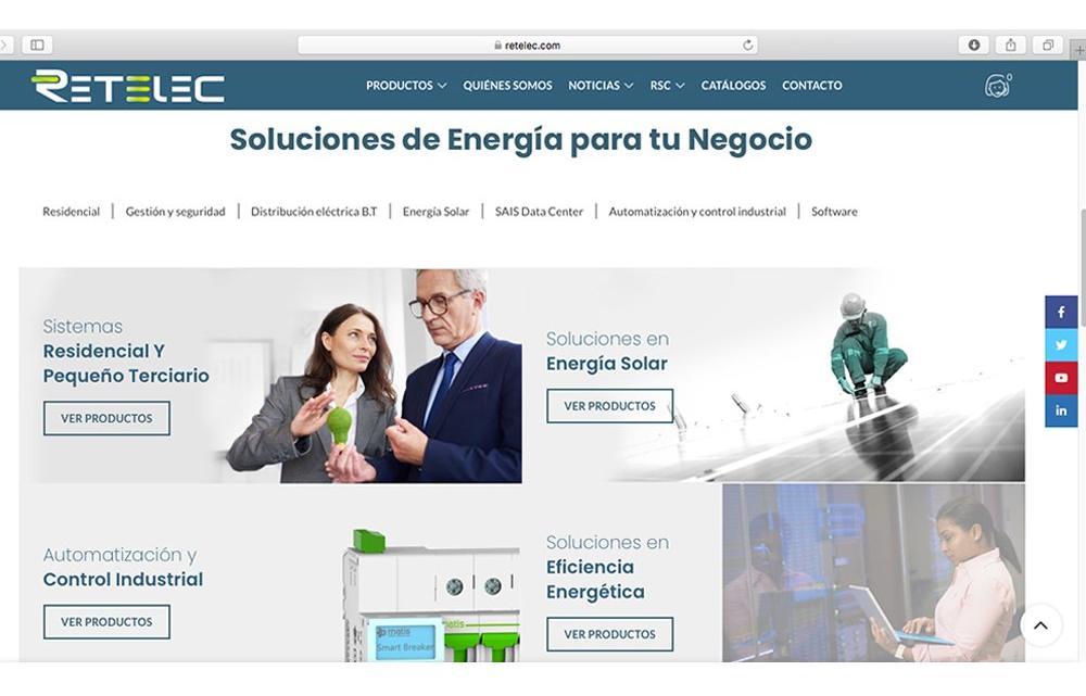 Página de la web dedicada a las soluciones de energía para negocios.