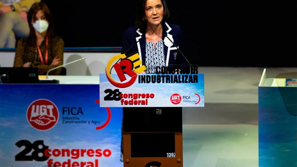 Reyes Maroto, ministra de Industria, Comercio y Turismo, en el reciente congreso de UGT-FICA: