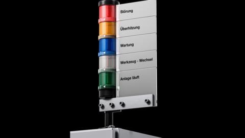 La gama modular de columnas de señalización LED de Rittal permite elegir diversas opciones: diferentes secuencias de señal, colores y un panel de etiquetas de vidrio acrílico para adaptarse a la aplicación correspondiente.