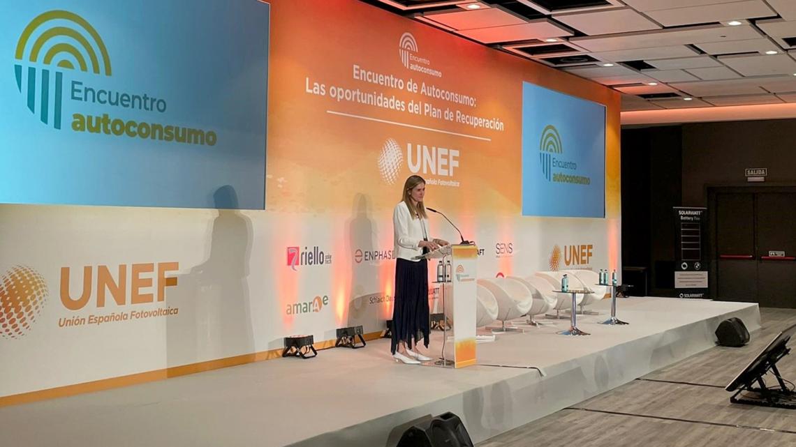 La secretaria de Estado de Energía, Sara Aagesen, durante su intervención en la jornada organizada por UNEF.
