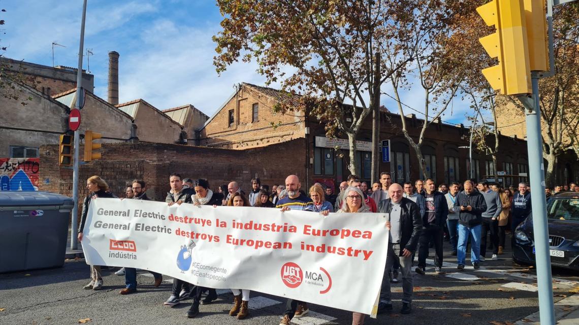 Movilización de los trabajadores de General Electric en Barcelona. Fuente: CC.OO.