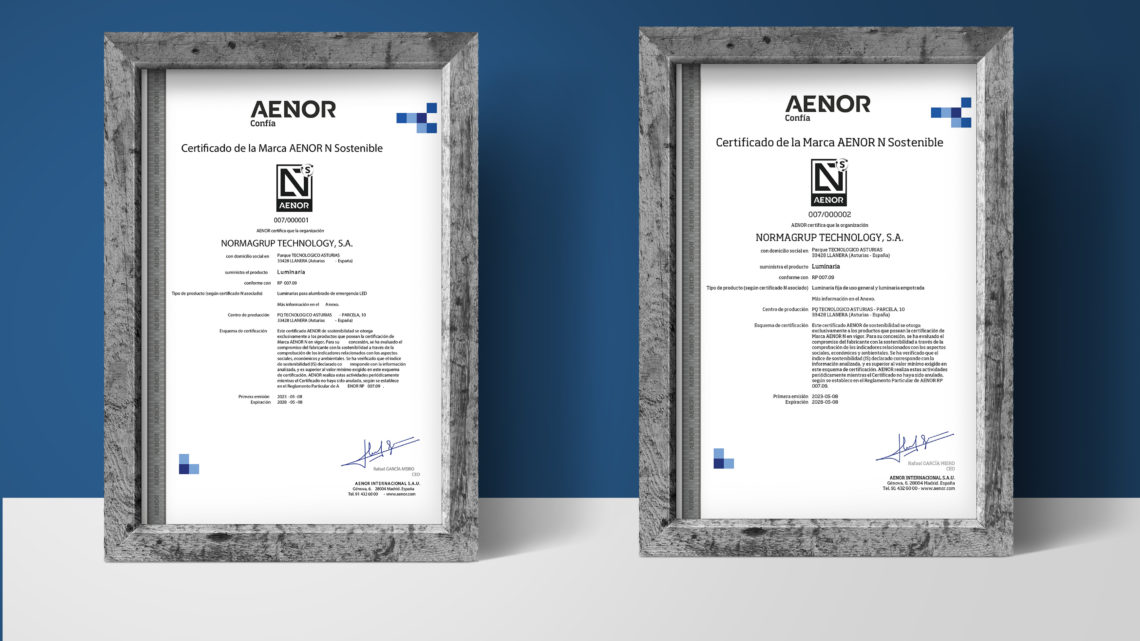 Normagrup recibe el certficado AENOR N Sostenible