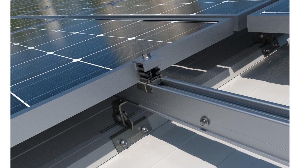 Index, fijación para soporte trapezoidal en una instalación fotovoltaica